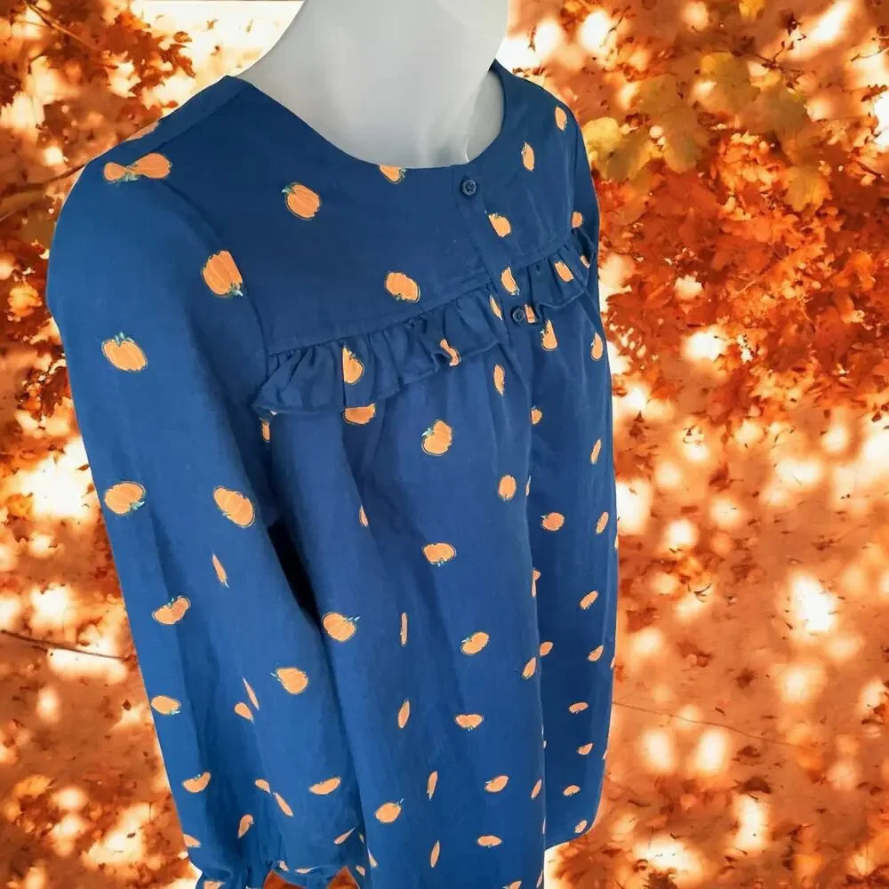 NWT J. Crew Blue Pumpkin Fall Nightdress Ruffles Girls Crewcuts Dress Size XL